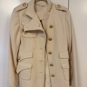 Remy Hall Cream Wool Military Style Coat with Gold Buttons